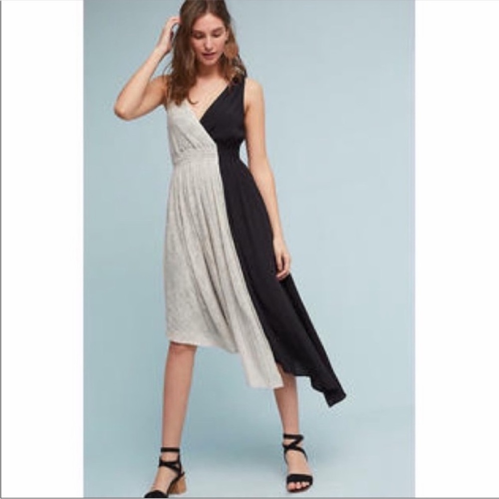 Anthropologie Maeve Elisabel Black/Cream Asymmetrical Hem Dress Size Small